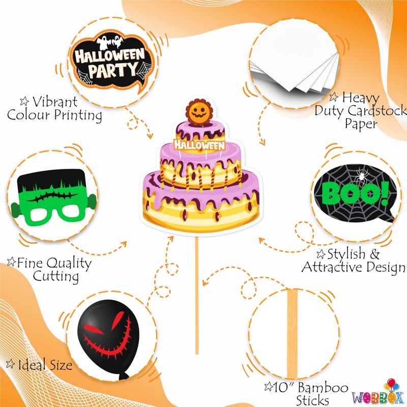Wobbox Halloween Photo Booth Party Props DIY Kit, Multi Colour, Halloween Decoration Item (27 Pcs) - Image 4