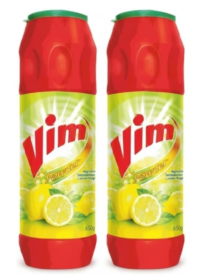 Vim Original Dishwash Powder with Power of Lemons, 650g – Heavy Duty Grease Removal for All Utensils - Scouring Powder- pack of 2 - Image 1