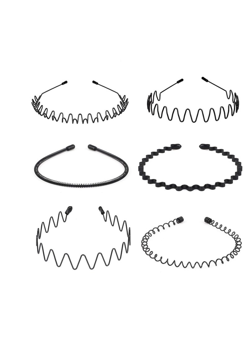 fenshine fenshine 6PCS Metal Hair Bands, Spring Wavy Hoop Unisex Black Headband Slicked Back Non Slip Sports Hairband for Women Men…  - Image 1