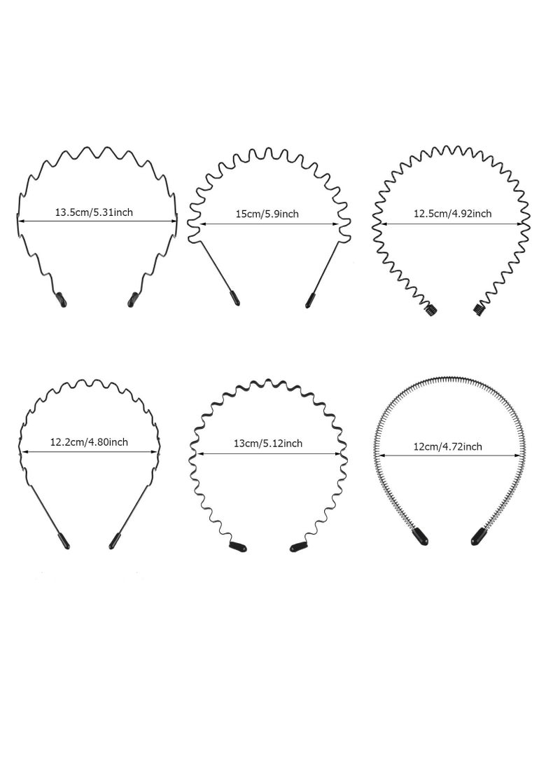 fenshine fenshine 6PCS Metal Hair Bands, Spring Wavy Hoop Unisex Black Headband Slicked Back Non Slip Sports Hairband for Women Men…  - Image 2