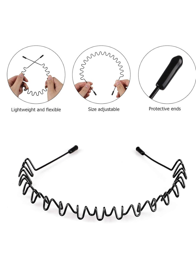 fenshine fenshine 6PCS Metal Hair Bands, Spring Wavy Hoop Unisex Black Headband Slicked Back Non Slip Sports Hairband for Women Men…  - Image 3