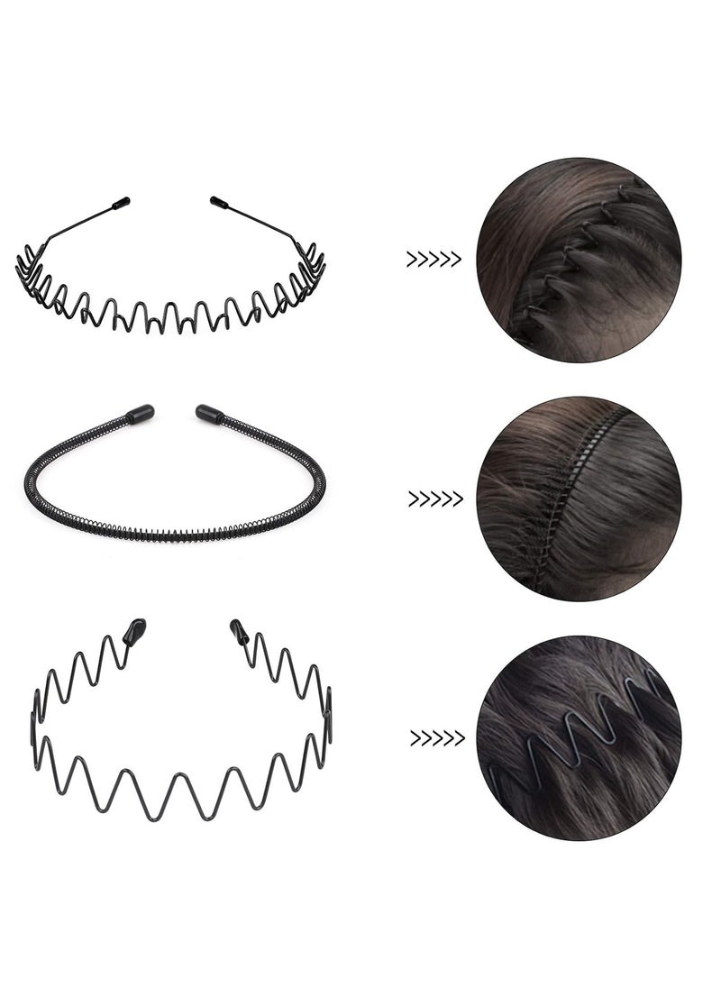 fenshine fenshine 6PCS Metal Hair Bands, Spring Wavy Hoop Unisex Black Headband Slicked Back Non Slip Sports Hairband for Women Men…  - Image 4