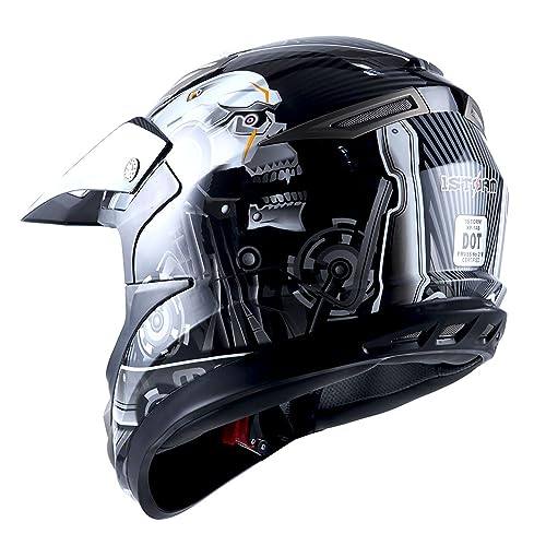 1Storm Adult Motocross Helmet Off Road MX BMX ATV Dirt Bike Mechanic HGXP14B Skull Black - Image 5