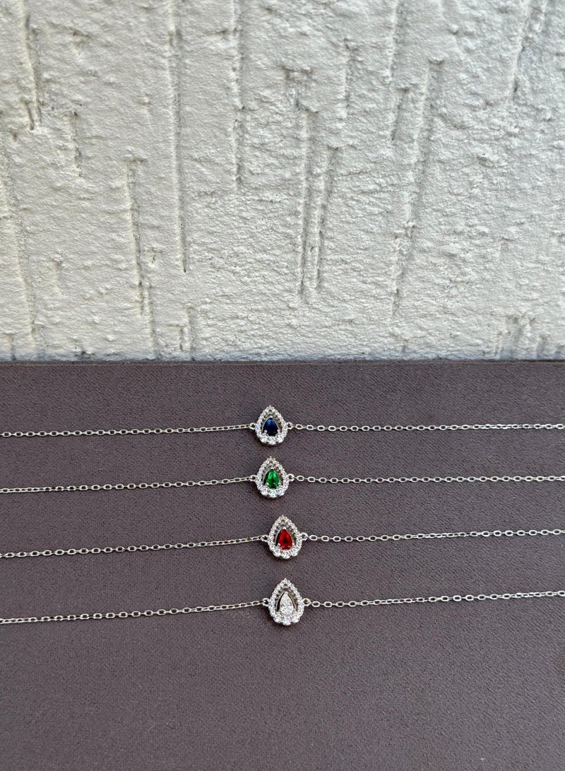 Al Kasr Jewelry Ruby Red Teardrop Halo Bracelet - Sterling Silver 925 - Plated Rhodium White Gold 18K - Adjustable Size - Image 4