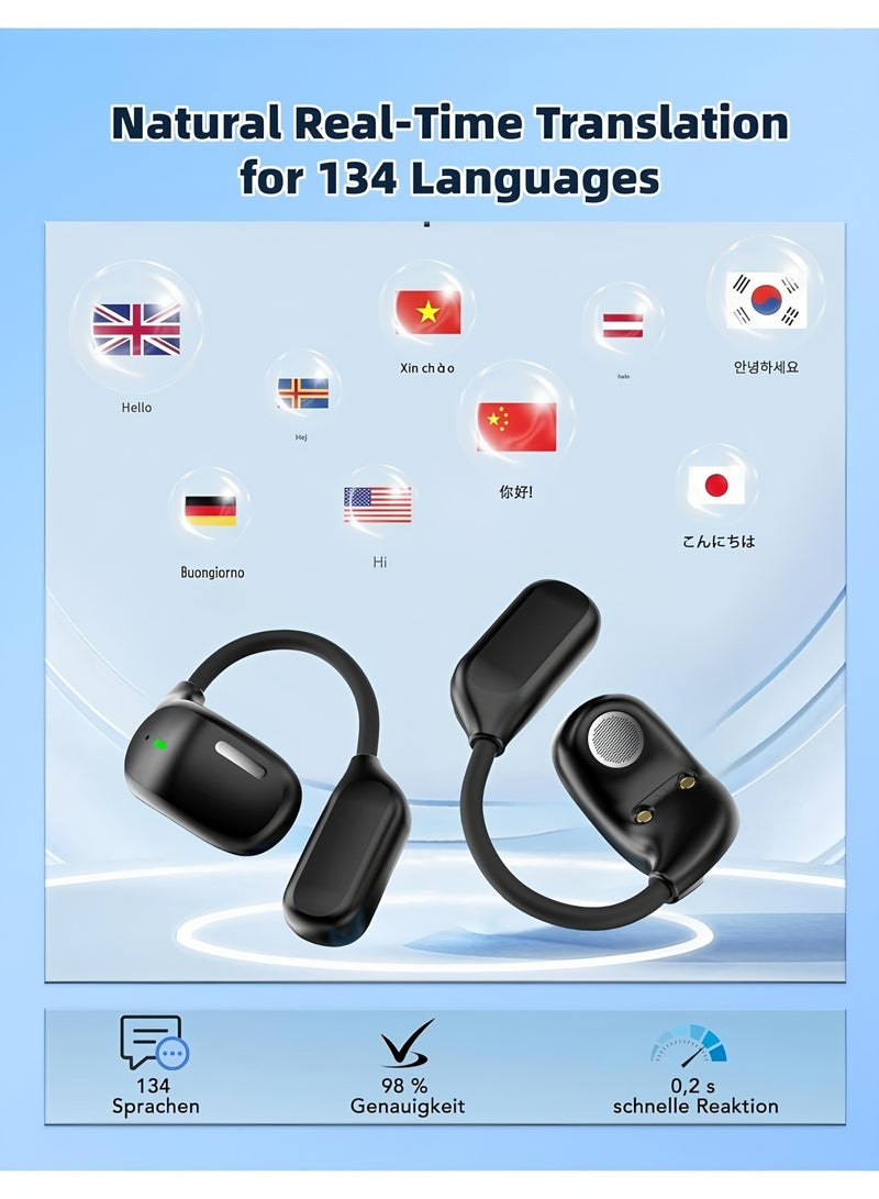 أبلينم سماعات أذن للترجمة اللغوية بالذكاء الاصطناعي، سماعات أذن مفتوحة، شاشة لمس LCD مترجم فوري لـ 134 لغة ولهجة، بلوتوث 5.3، سماعات أذن مترجم لاجتماعات العمل والسفر، لون أسود - Image 4