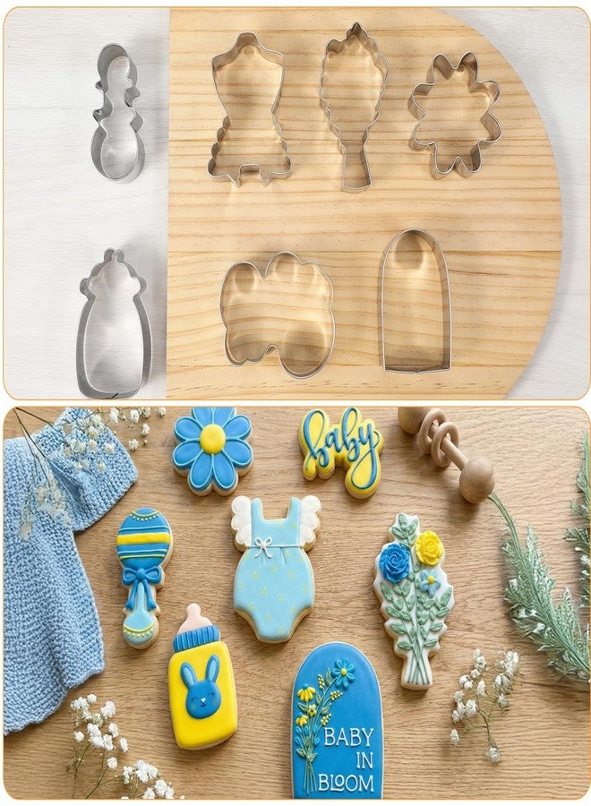 Apausvcm 7 Pcs Flower Baby Shower Cookie Cutter Set, Flower, Bouquet, Onesie, Bottle, Fondant Biscuit Cutters Baby in Bloom Stainless Steel Cookie Cutters Molds for BabyShower Birthday Party - Image 3