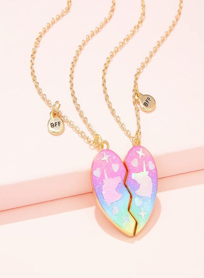 Lezmoii Friendship Necklace Best Friend Necklace Matching Magnetic Heart Unicorn BFF Necklace for 2 Girls Friendship Gifts (Unicorn Gold) - Image 2
