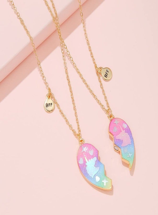 Lezmoii Friendship Necklace Best Friend Necklace Matching Magnetic Heart Unicorn BFF Necklace for 2 Girls Friendship Gifts (Unicorn Gold) - Image 3
