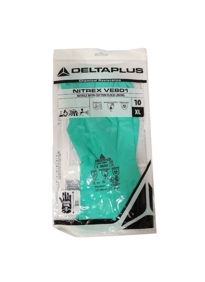 Deltaplus - Nitrile Green 30 CMS VE 801 Gloves  – Chemical-Resistant, Durable, and Flexible Gloves for Heavy-Duty Use | Pack of 2 - Image 1