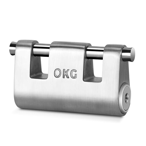OKG Ultra Secure Stainless Steel Lock Heavy Duty Solid Cast Padlock 3 Keys 2 Rods 716 Shackle Push Cylinder Rust Proof Outdoor Lock Combo Security Chain for 2Wheeled Vehicle No Chain - Image 1
