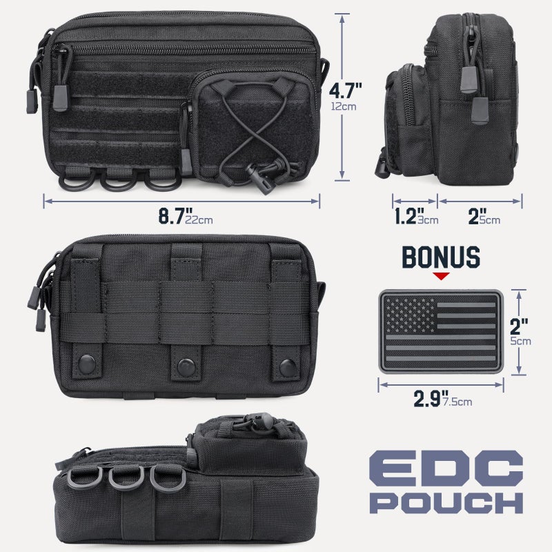 RXW Molle Admin Pouch for Tactical Backpack, EDC Tool Pouch Organizer, Tactical Admin Pouch Molle, Belt Zipper Utility Waist Bag, Horizontal Phone Pouch with US Flag Patch - Image 2