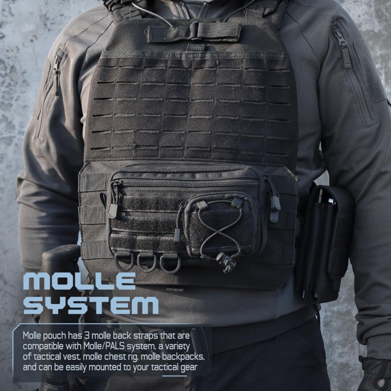 RXW Molle Admin Pouch for Tactical Backpack, EDC Tool Pouch Organizer, Tactical Admin Pouch Molle, Belt Zipper Utility Waist Bag, Horizontal Phone Pouch with US Flag Patch - Image 3