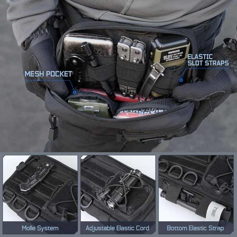 RXW Molle Admin Pouch for Tactical Backpack, EDC Tool Pouch Organizer, Tactical Admin Pouch Molle, Belt Zipper Utility Waist Bag, Horizontal Phone Pouch with US Flag Patch - Image 5