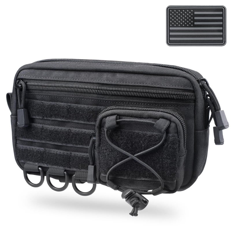 RXW Molle Admin Pouch for Tactical Backpack, EDC Tool Pouch Organizer, Tactical Admin Pouch Molle, Belt Zipper Utility Waist Bag, Horizontal Phone Pouch with US Flag Patch - Image 1