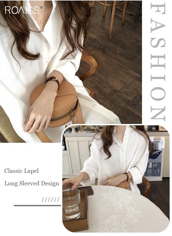 roaiss - Women's Casual Cotton Shirt Dress Classic Polo Collar Long Sleeve Button Open Closed Shirt Cardigan Loose Sunscreen Solid Color Dress - Image 1