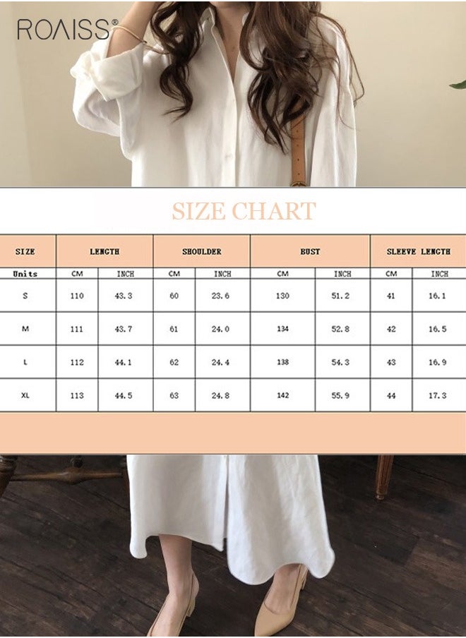 roaiss - Women's Casual Cotton Shirt Dress Classic Polo Collar Long Sleeve Button Open Closed Shirt Cardigan Loose Sunscreen Solid Color Dress - Image 1