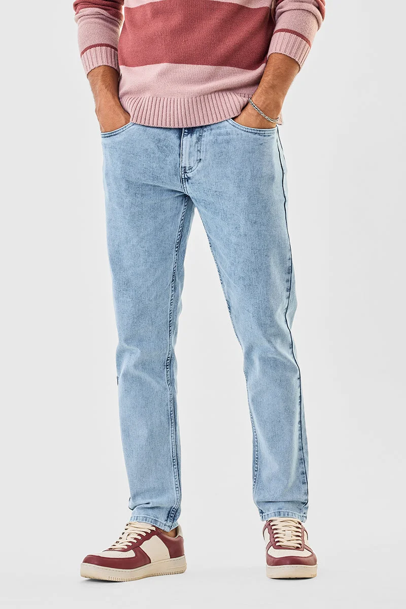 سنيتش Light Blue Solid Slim Fit Streetwear Jeans