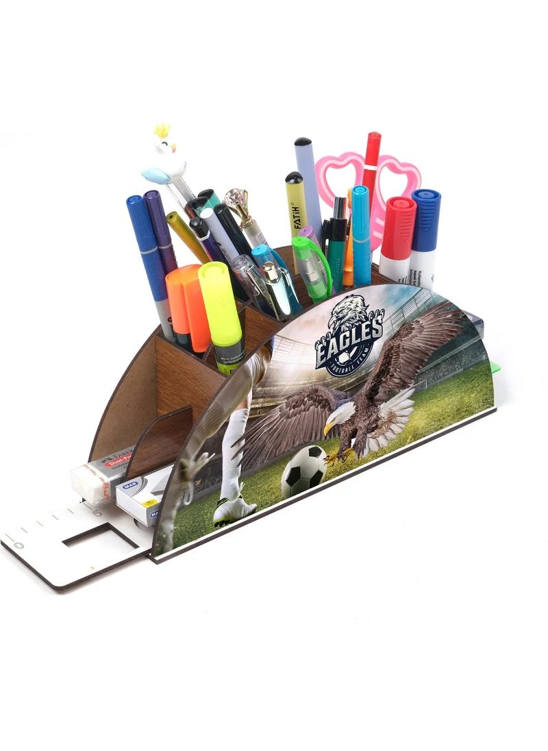 Notpa Wooden Black Eagle Rainbow Ruled Desktop Pencil Holder Box Organizer for Kids GK44