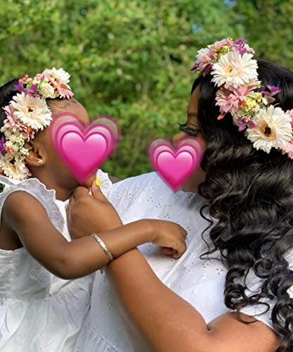 Vivivalue Daisy Flower Crown Floral Wreath Headband Hair Garland Flower Halo Headpiece with Ribbon Wedding Party Festival Photos Pink - Image 4