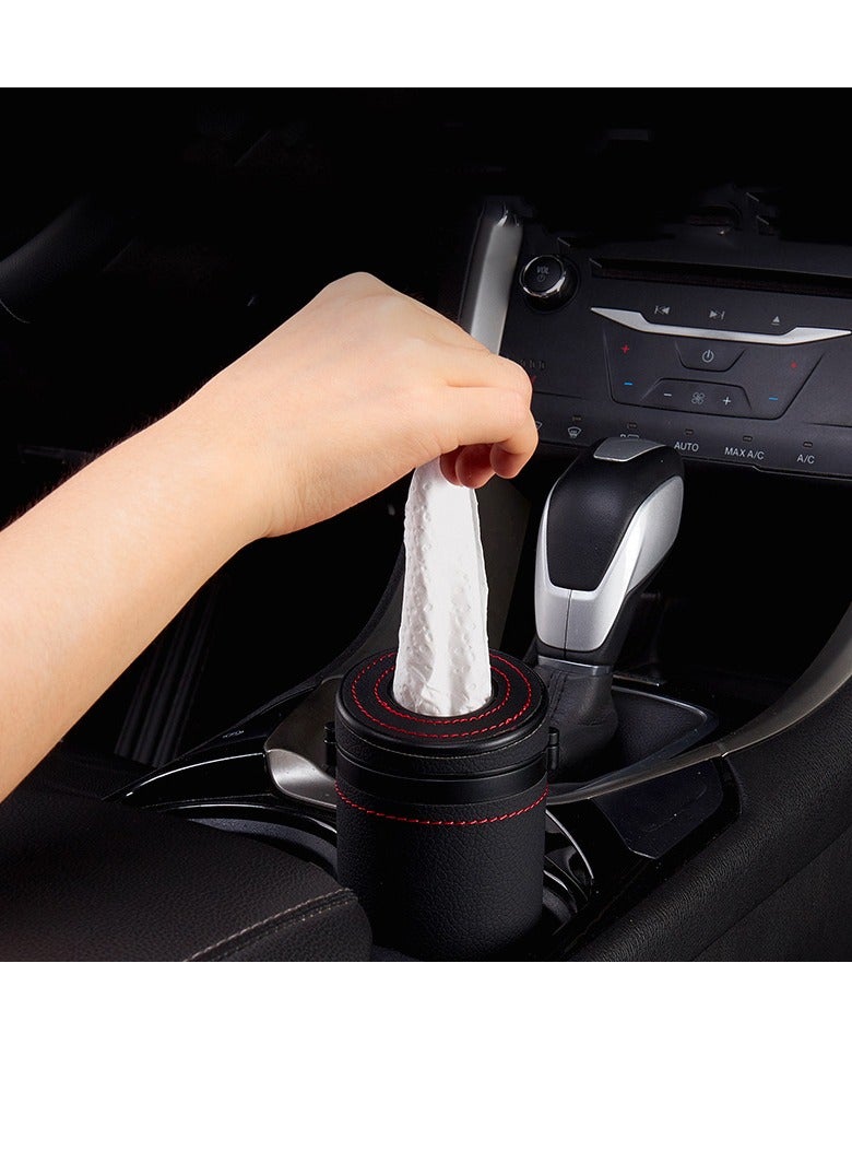 SYOSI Car Tissue Storage Box Cylindrical Armrest Box ABS Leather Emergency Window Breaking Multi Functional Tissue Paper Holder Easy to Install Automotive Accessories Interior for Most Car Models Black - Image 2