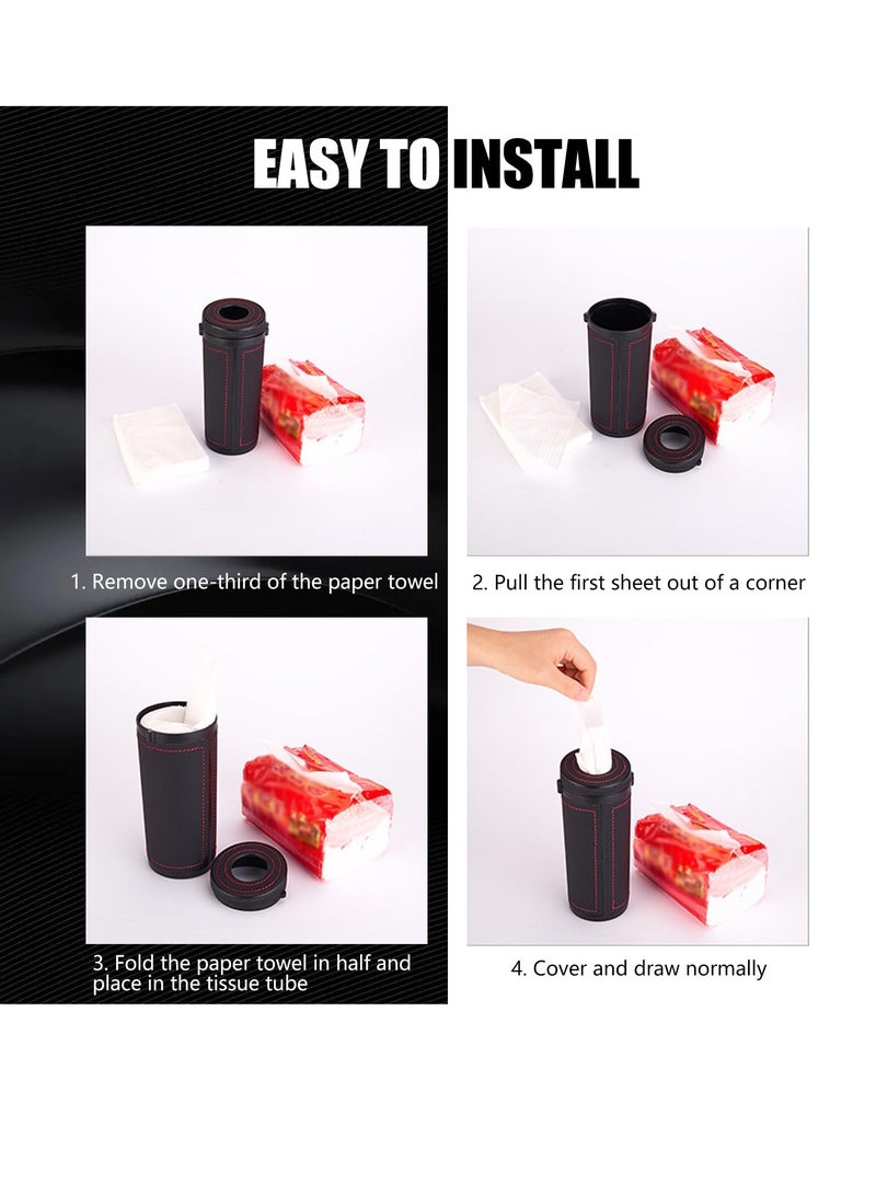 SYOSI Car Tissue Storage Box Cylindrical Armrest Box ABS Leather Emergency Window Breaking Multi Functional Tissue Paper Holder Easy to Install Automotive Accessories Interior for Most Car Models Black - Image 3