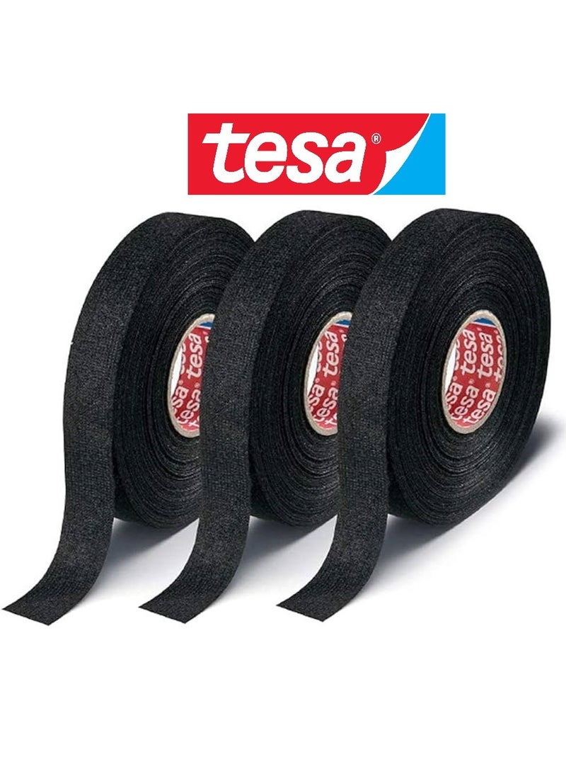 Tesa 3pcs Tesa 51608 Black Fuzzy Fleece Interior Wire Loom Harness Tape 19 mm X 15 Meters 