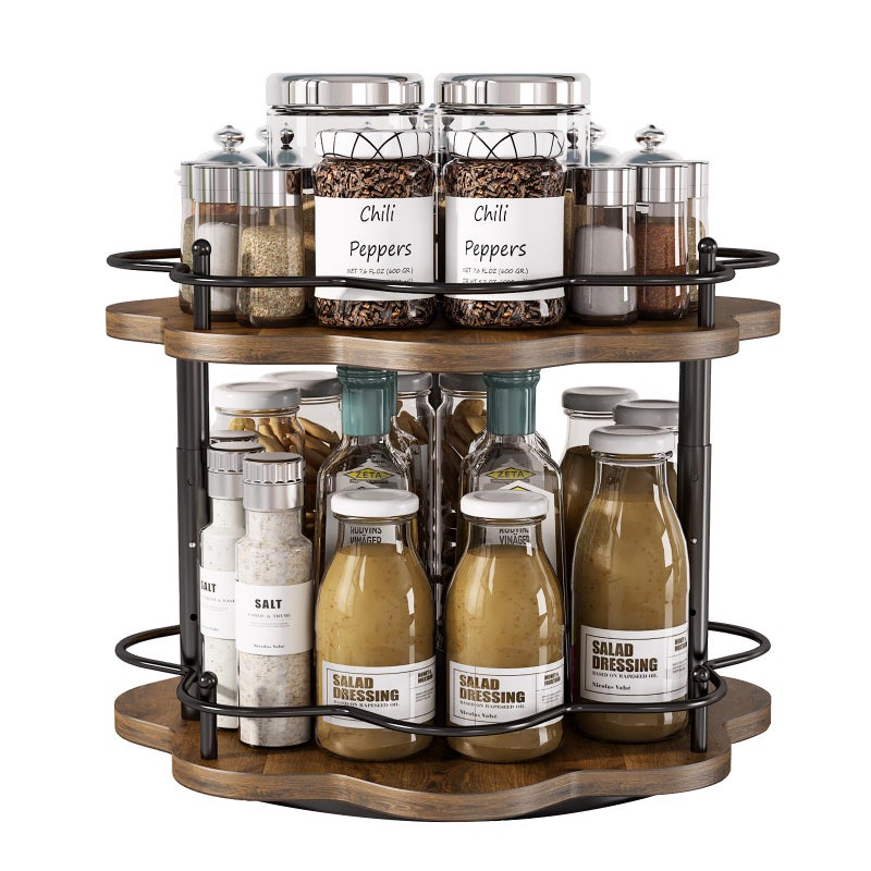 LIAISIMI 2 Tier Lazy Susan Organizer2Tier Spinning Spice Rack with Stable Carousel Base 4 Height Settings for Cupboard Kitchen Countertop Dining Table Cupboard TwoPlyPetal Shape - Image 2