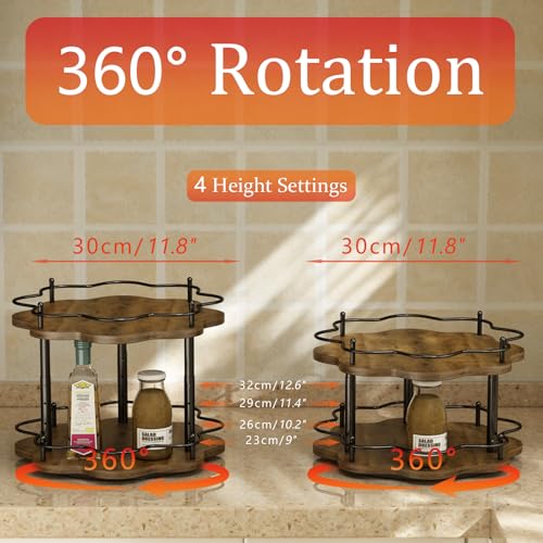 LIAISIMI 2 Tier Lazy Susan Organizer2Tier Spinning Spice Rack with Stable Carousel Base 4 Height Settings for Cupboard Kitchen Countertop Dining Table Cupboard TwoPlyPetal Shape - Image 3