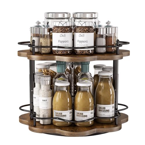 LIAISIMI 2 Tier Lazy Susan Organizer2Tier Spinning Spice Rack with Stable Carousel Base 4 Height Settings for Cupboard Kitchen Countertop Dining Table Cupboard TwoPlyPetal Shape - Image 1