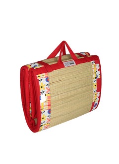 KALA DARSHAN CRAFTS BAZAAR KALA DARSHAN CRAFTS BAZAAR Foldable korai River Grass Mat 5X6 ft with 18MM Soft Foam Fabric Red Cotton Easy to Carry 