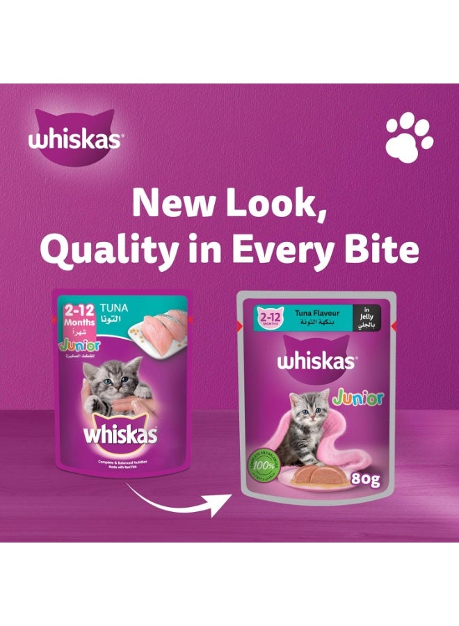 Whiskas Junior Tuna Flavour in Jelly Wet Kitten Food 80g x 24 Pouches Complete Nutrition for 2–12 Month Kittens - Image 2