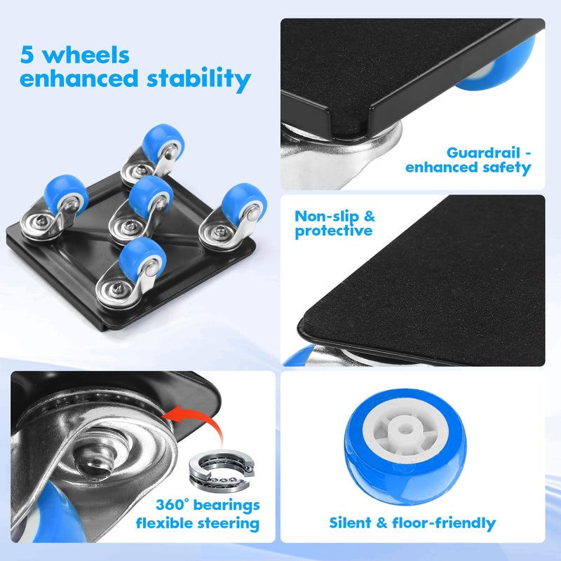 Shnbxtnd Heavy Duty Furniture Moving Tool Set, Supports up to 1000 Pounds, 5 Wheel Metal Furniture Mover, Furniture Dolly, Appliance Furniture Sliders with Wheels, Furniture Lifter Tool (Blue, 4.3" x4.3") - Image 4
