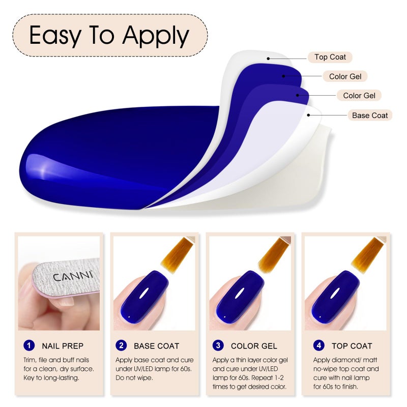 CANNI Royal Blue Gel Nail Polish â€“ Classic Deep Navy Blue UV LED Soak Off High Gloss, Long Lasting Nail Polish Gel for Salon and Home Manicure - Image 5