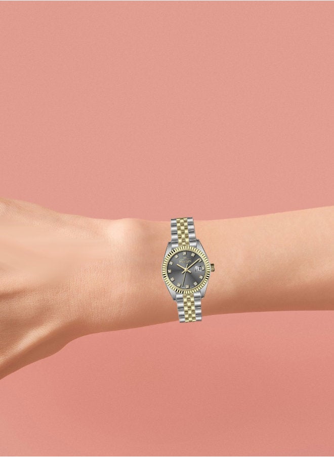 مارتيني ساعة مارتيني الأنيقة للنساء بتصميم عصري مينا رمادية وسوار من الفولاذ المقاوم للصدأ مقاومة للماء مثالية للإطلالات الكاجوال والرسمية - Image 3