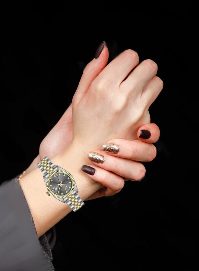 مارتيني ساعة مارتيني الأنيقة للنساء بتصميم عصري مينا رمادية وسوار من الفولاذ المقاوم للصدأ مقاومة للماء مثالية للإطلالات الكاجوال والرسمية - Image 2