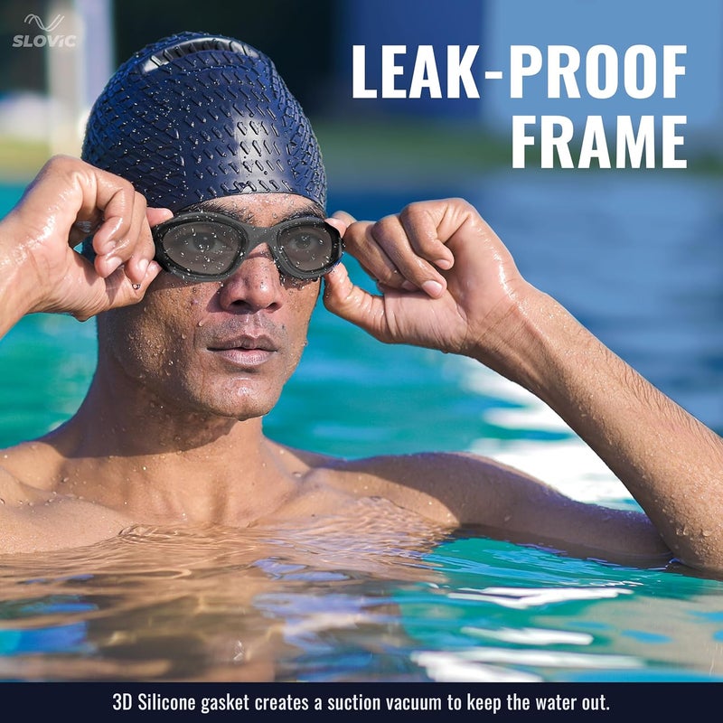 SLOVIC Swimming Goggles for Adults | Swimming Goggle for Men and Women | Anti Fog | UV Protection | Leak Proof | Silicone Strap with Extra Expandability | Black | Adjustable Straps | Black - Image 2