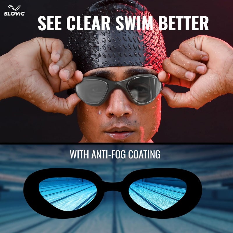 SLOVIC Swimming Goggles for Adults | Swimming Goggle for Men and Women | Anti Fog | UV Protection | Leak Proof | Silicone Strap with Extra Expandability | Black | Adjustable Straps | Black - Image 3