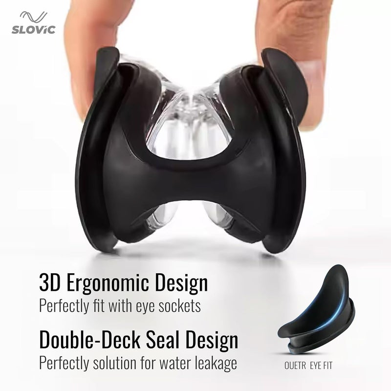 SLOVIC Swimming Goggles for Adults | Swimming Goggle for Men and Women | Anti Fog | UV Protection | Leak Proof | Silicone Strap with Extra Expandability | Black | Adjustable Straps | Black - Image 4
