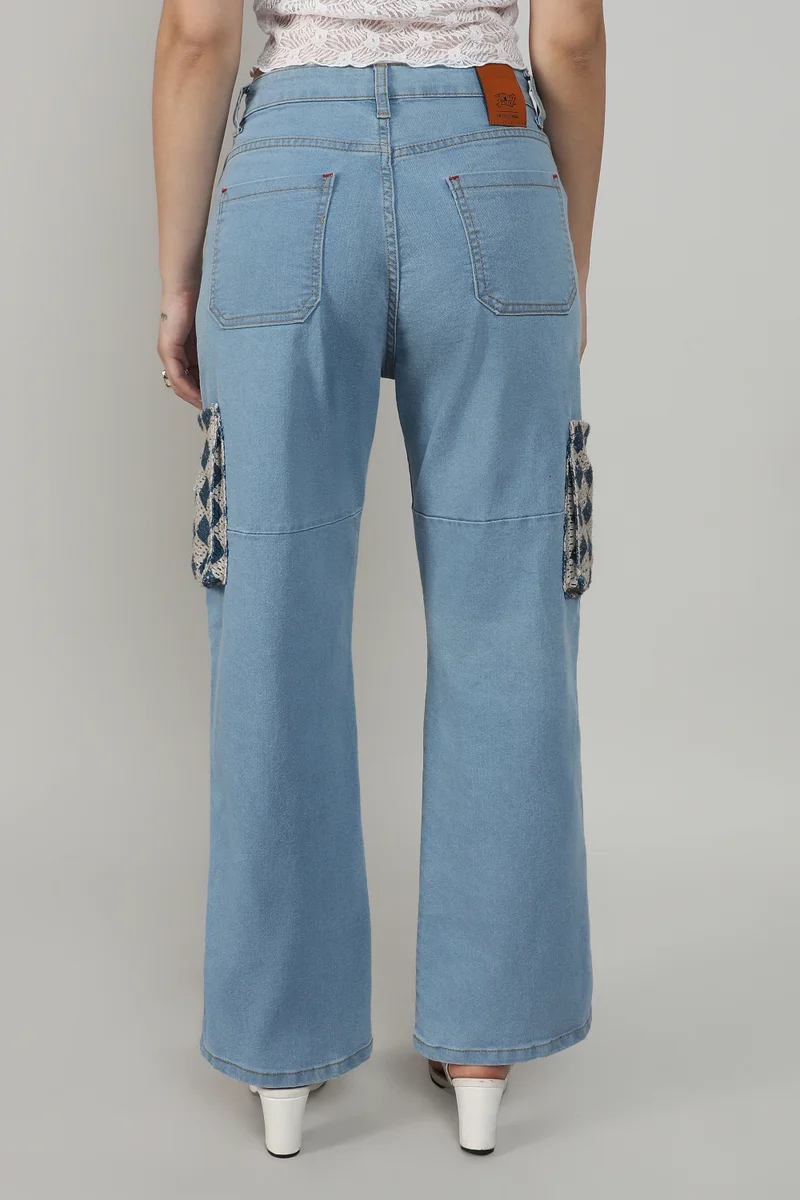 Pinacolada  Women's Light Blue Contrast Patch Denim Jeans for Women | Best Price UAE