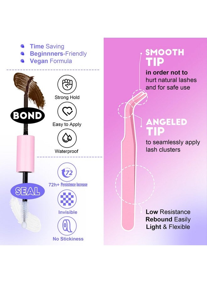Pawotence Lash Extension Kit DIY 280pcs Brown Lash Clusters Eyelash Extension Kit 40D 9-16mm Individual Lashes Kit with Lash Bond and Seal Lash Tweezers for Self Use (Brown 40D, 9-16mm, Kit) - Image 4