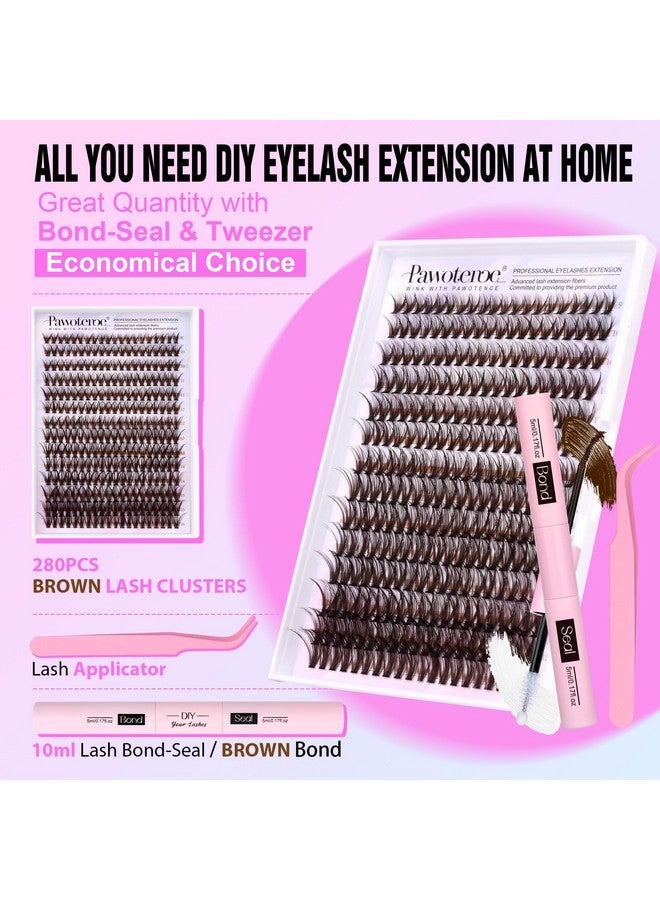 Pawotence Lash Extension Kit DIY 280pcs Brown Lash Clusters Eyelash Extension Kit 40D 9-16mm Individual Lashes Kit with Lash Bond and Seal Lash Tweezers for Self Use (Brown 40D, 9-16mm, Kit) - Image 1