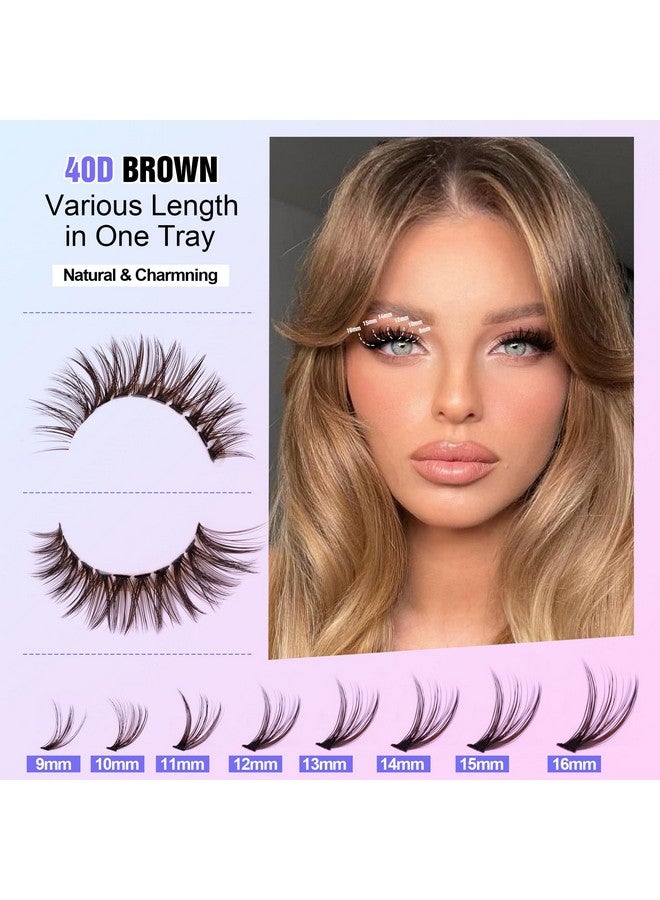 Pawotence Lash Extension Kit DIY 280pcs Brown Lash Clusters Eyelash Extension Kit 40D 9-16mm Individual Lashes Kit with Lash Bond and Seal Lash Tweezers for Self Use (Brown 40D, 9-16mm, Kit) - Image 3