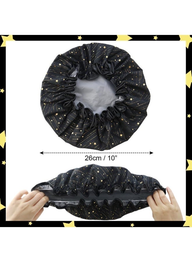 4 Pcs Shower Caps for Women, Double-Layer Waterproof Hair Caps, Reusable Elastic Bath Caps, Eco-Friendly Hair Protection Caps for Shower, Bath, Makeup (Pink, Blue, Green, Black) - Image 2