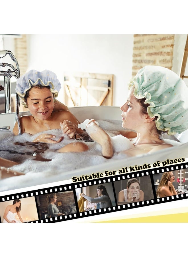 4 Pcs Shower Caps for Women, Double-Layer Waterproof Hair Caps, Reusable Elastic Bath Caps, Eco-Friendly Hair Protection Caps for Shower, Bath, Makeup (Pink, Blue, Green, Black) - Image 3