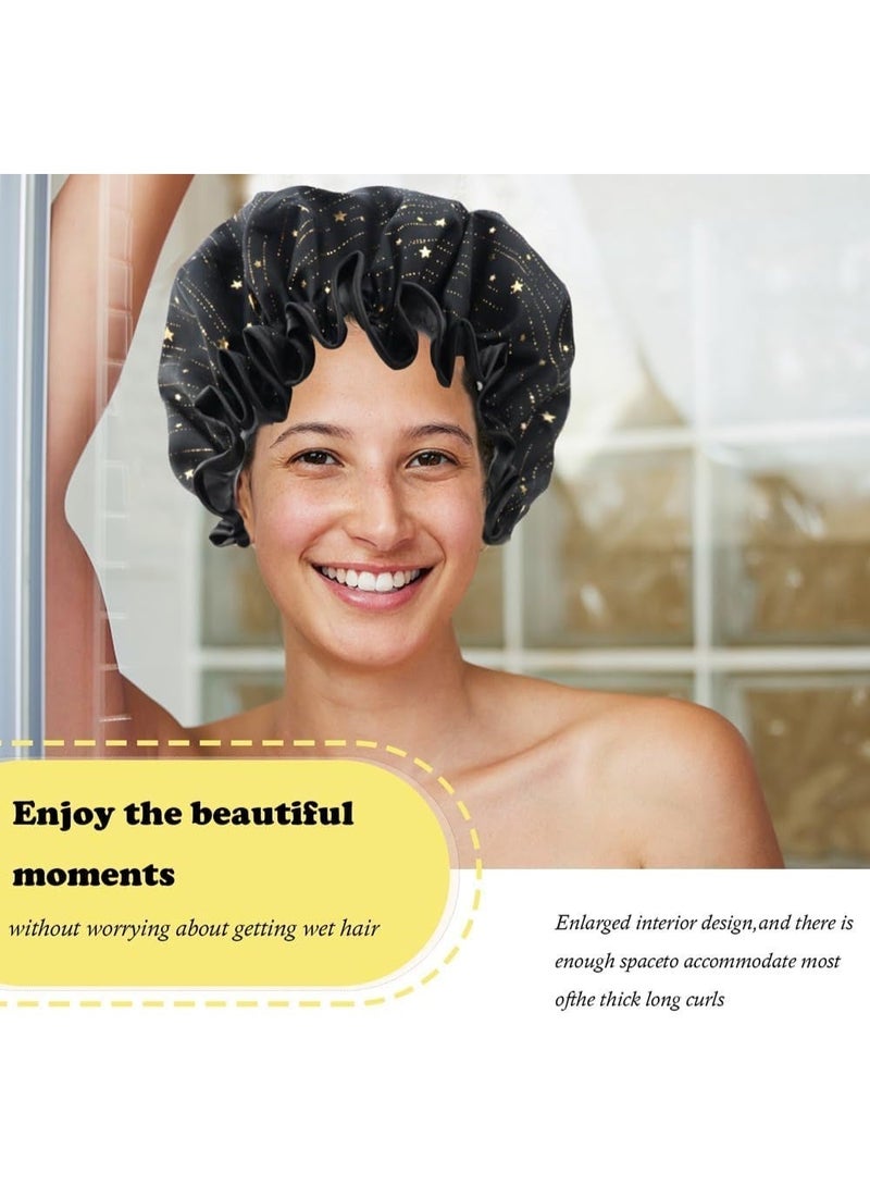 4 Pcs Shower Caps for Women, Double-Layer Waterproof Hair Caps, Reusable Elastic Bath Caps, Eco-Friendly Hair Protection Caps for Shower, Bath, Makeup (Pink, Blue, Green, Black) - Image 4