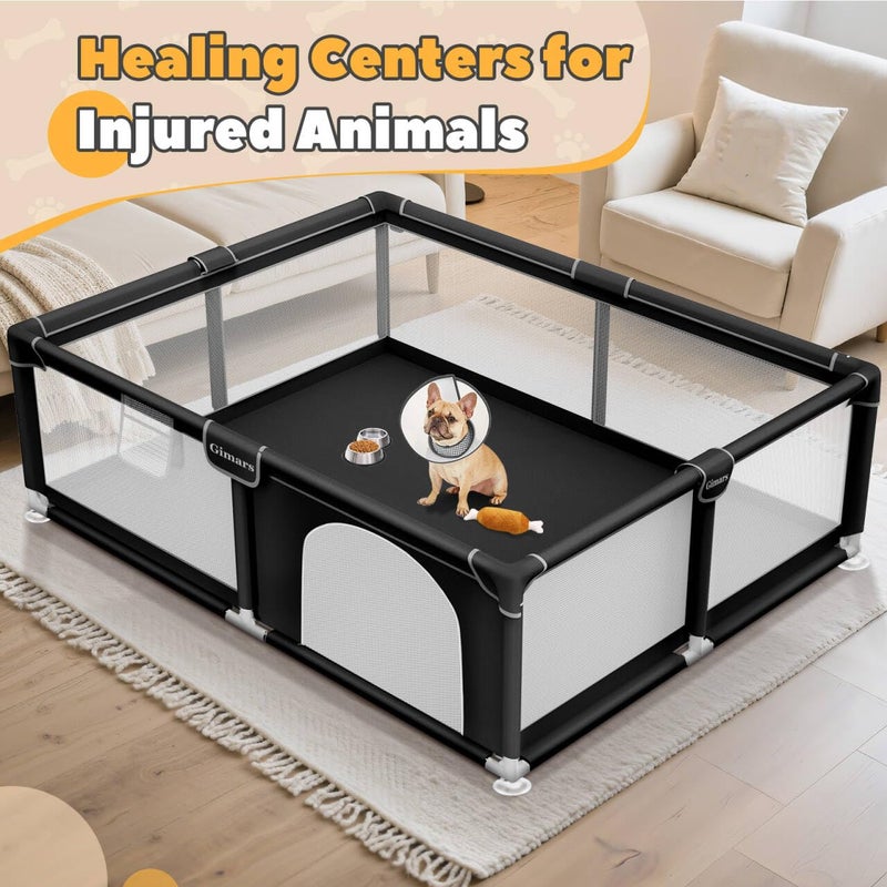 Gimars 71x59x26 Inches Puppy Playpen with Gate, Dog Playpen for Puppies or Small Dogs, Sturdy Safety Dog Fence Pet Playpen with Thickened Fabric, High-Strength Nylon Wire Mesh for Indoor & Outdoor,Washable - Image 4
