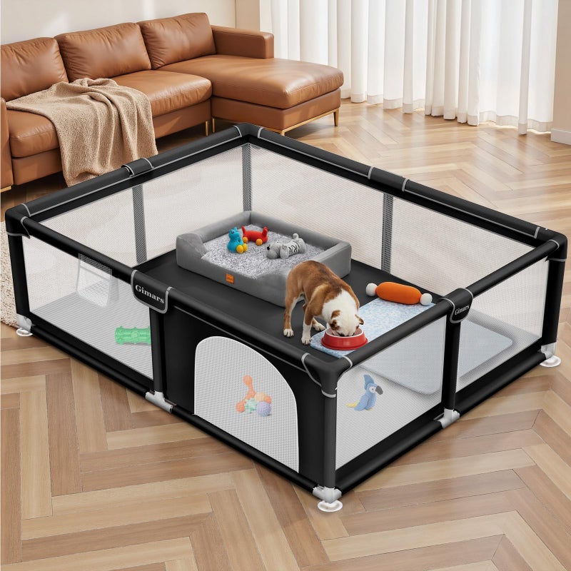 Gimars 71x59x26 Inches Puppy Playpen with Gate, Dog Playpen for Puppies or Small Dogs, Sturdy Safety Dog Fence Pet Playpen with Thickened Fabric, High-Strength Nylon Wire Mesh for Indoor & Outdoor,Washable - Image 1