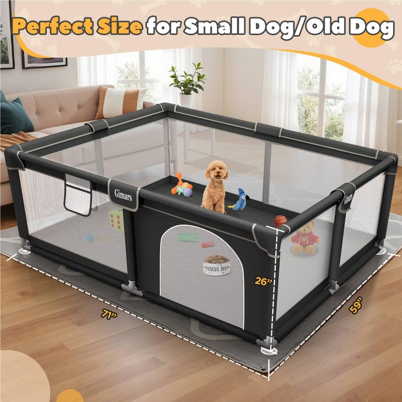 Gimars 71x59x26 Inches Puppy Playpen with Gate, Dog Playpen for Puppies or Small Dogs, Sturdy Safety Dog Fence Pet Playpen with Thickened Fabric, High-Strength Nylon Wire Mesh for Indoor & Outdoor,Washable - Image 2