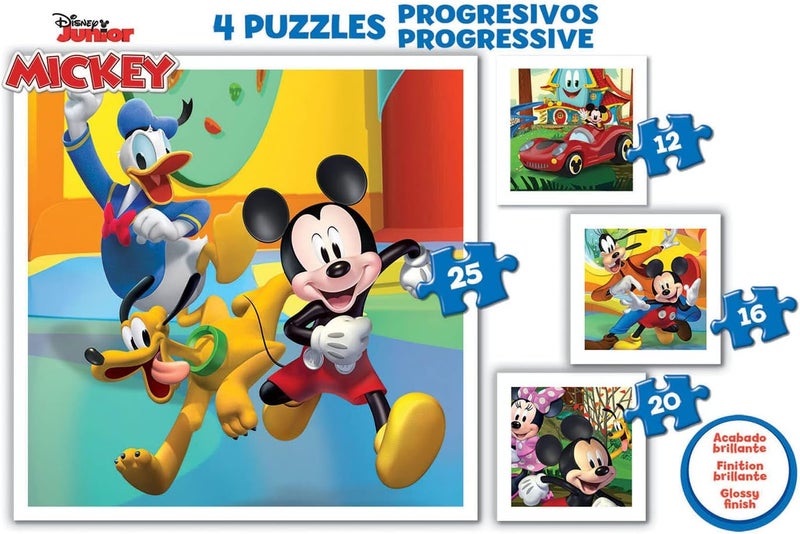 EDUCA - Progressive Mickey and Friends 4 progressive cardboard puzzles with 12-16-20-25 pieces each Approximate measurement of each puzzle 16 x 16 cm For ages 3 and up (19294) - Image 2