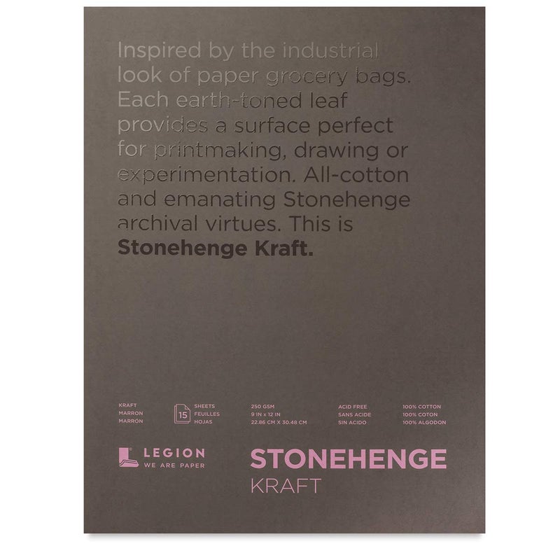 Stonehenge 100 Cotton Medium Weight Pad Kraft 9 x 12 inches 250gsm 15 Sheets for Dry Media